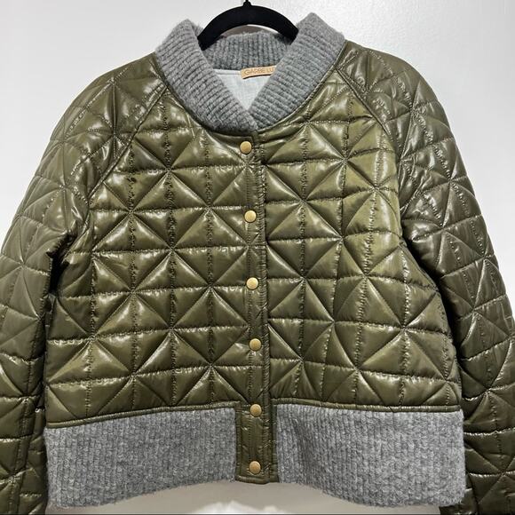 GARBE LUXE Catherine Puffer Cropped Quilted Jacket Size L Army Green - Picture 7 of 13